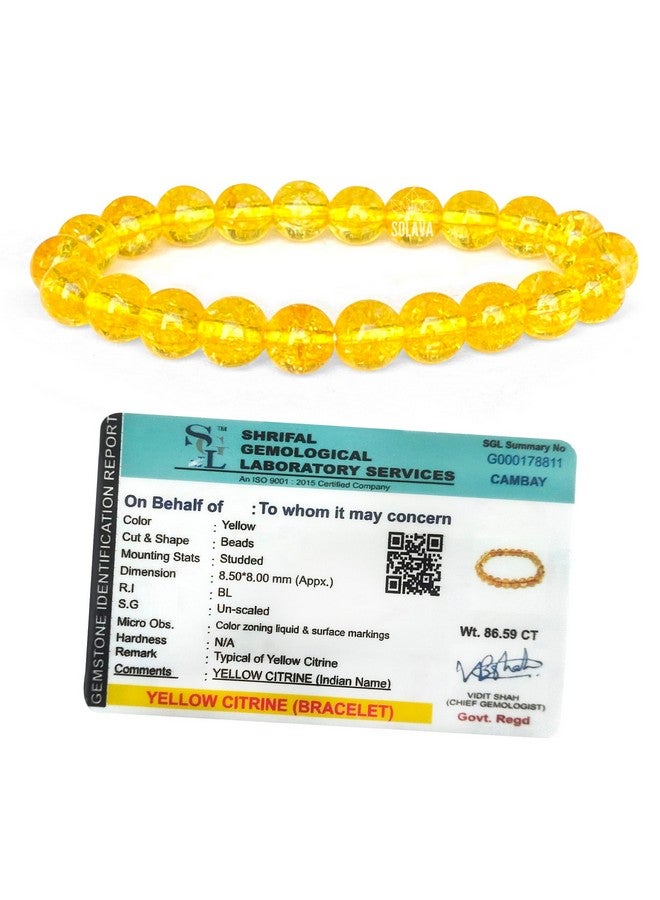 SOLAVA Original Yellow Citrine Bracelet with Lab Certificate for Men and Women - Natural Energised Bead Stone Crystal Bracelet for Money, Success, and Good Luck - 8MM Beads - Image 1