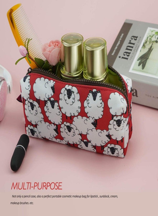 LParkin Sheep Canvas Pencil Case Kawaii Pen Bag Pouch Stationary Case Makeup Cosmetic Bag Gadget Box - Image 5