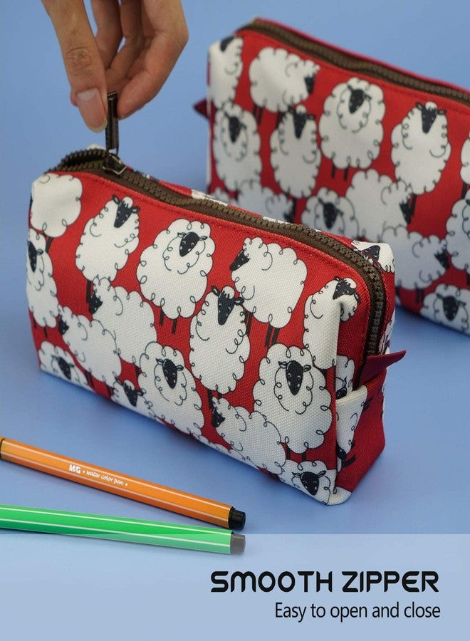 LParkin Sheep Canvas Pencil Case Kawaii Pen Bag Pouch Stationary Case Makeup Cosmetic Bag Gadget Box - Image 4