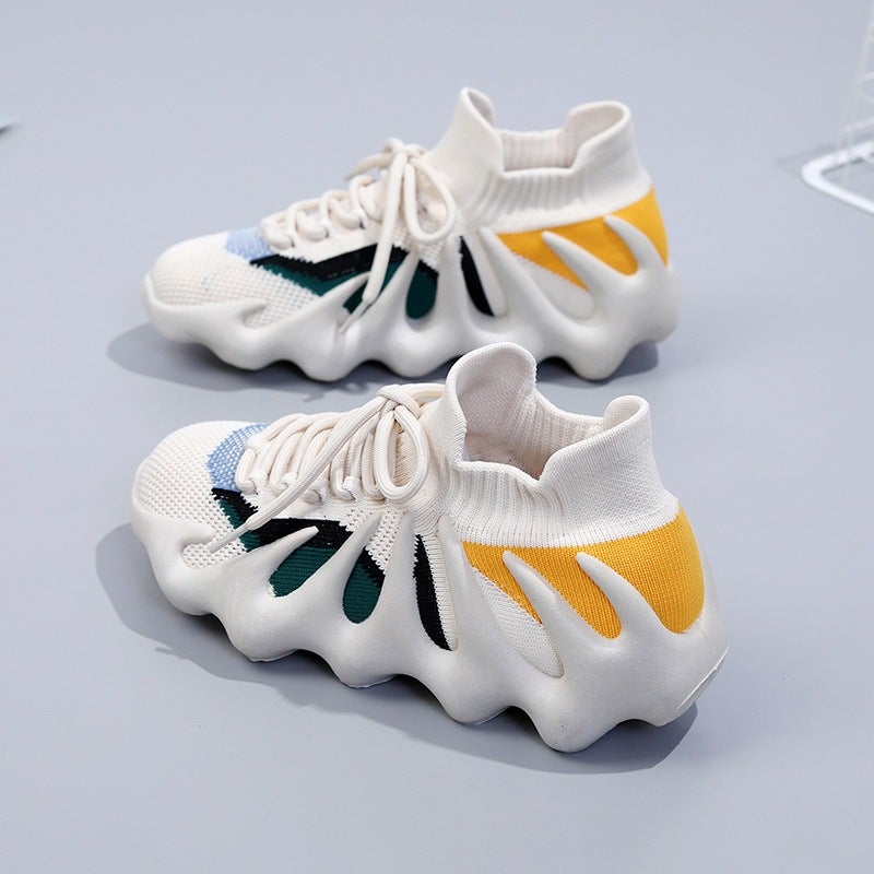 أحذية نسائية من أكتوبس 2023 جديدة صيفية حذاء رياضي منسوج طائر قابل للتنفس 450 أحذية كاجوال بأسلوب كوري أحذية جري للنساء 453 بيج