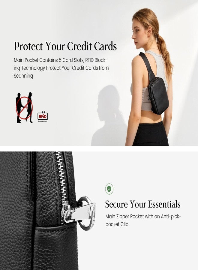 befen Black Genuine Leather Anti Theft Small Crossbody Bags for Women, Womens RFID Cross Body Chest Bag Fanny Packs Travel Purse - Image 3