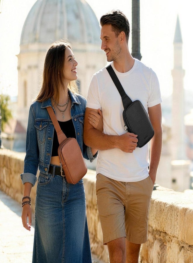 befen Black Genuine Leather Anti Theft Small Crossbody Bags for Women, Womens RFID Cross Body Chest Bag Fanny Packs Travel Purse - Image 2