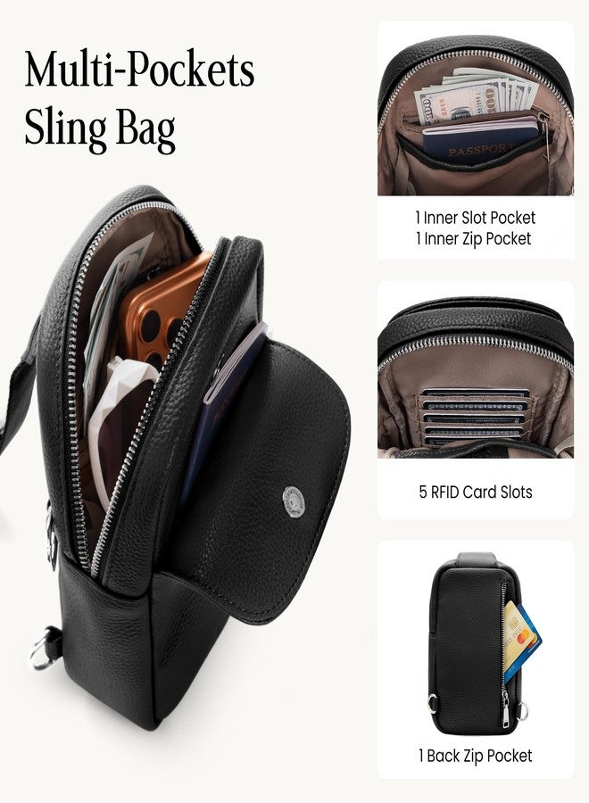 befen Black Genuine Leather Anti Theft Small Crossbody Bags for Women, Womens RFID Cross Body Chest Bag Fanny Packs Travel Purse - Image 4