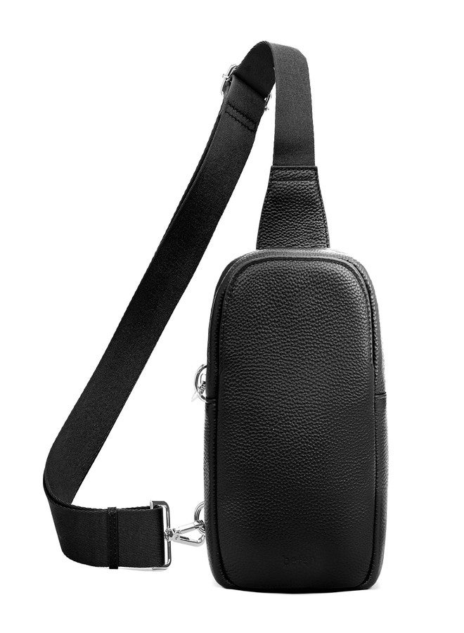 befen Black Genuine Leather Anti Theft Small Crossbody Bags for Women, Womens RFID Cross Body Chest Bag Fanny Packs Travel Purse - Image 1