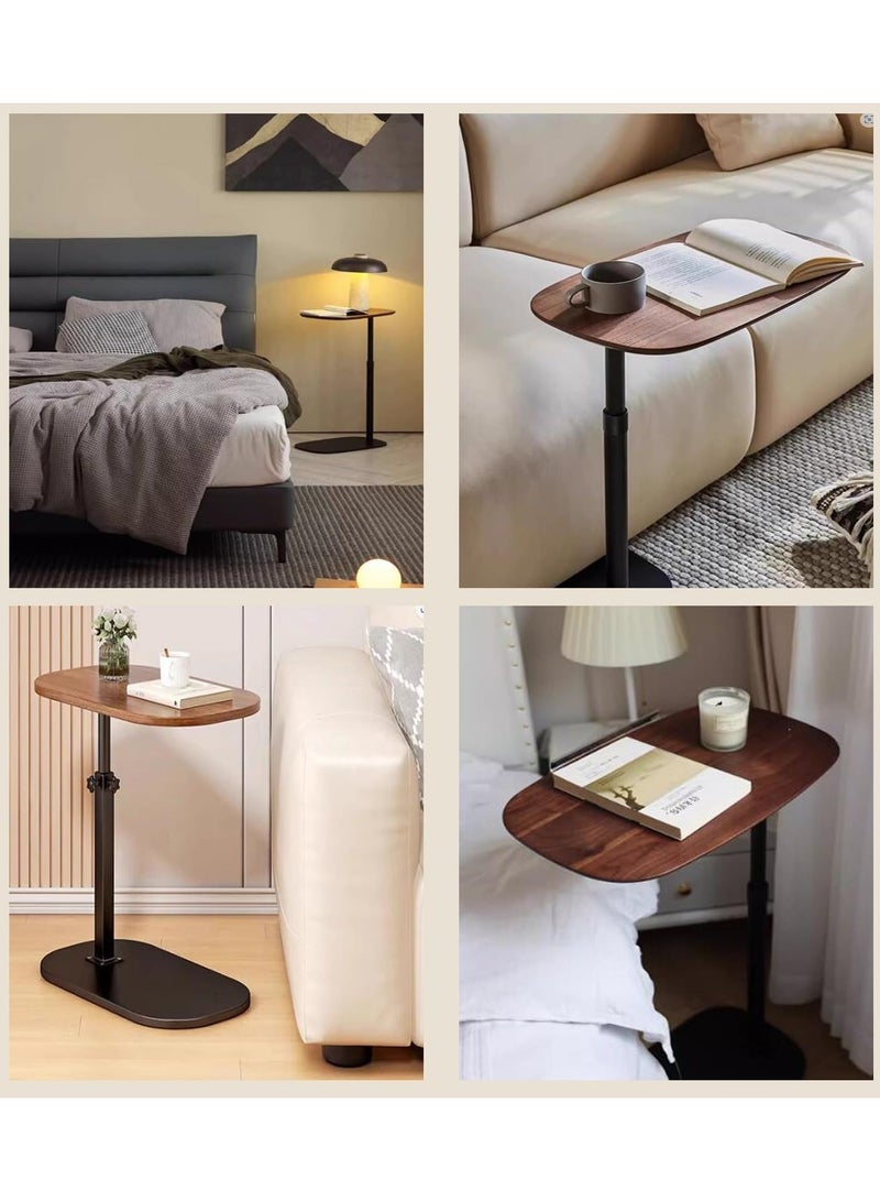 XiuWoo Premium C Shaped Liftable Table with Swivel Wheels Adjustable Overbed Home Desk for Laptop Reading Eating Bedridden Elderly Friendly Liftable and Flippable Tray Stand Walnut - Image 4
