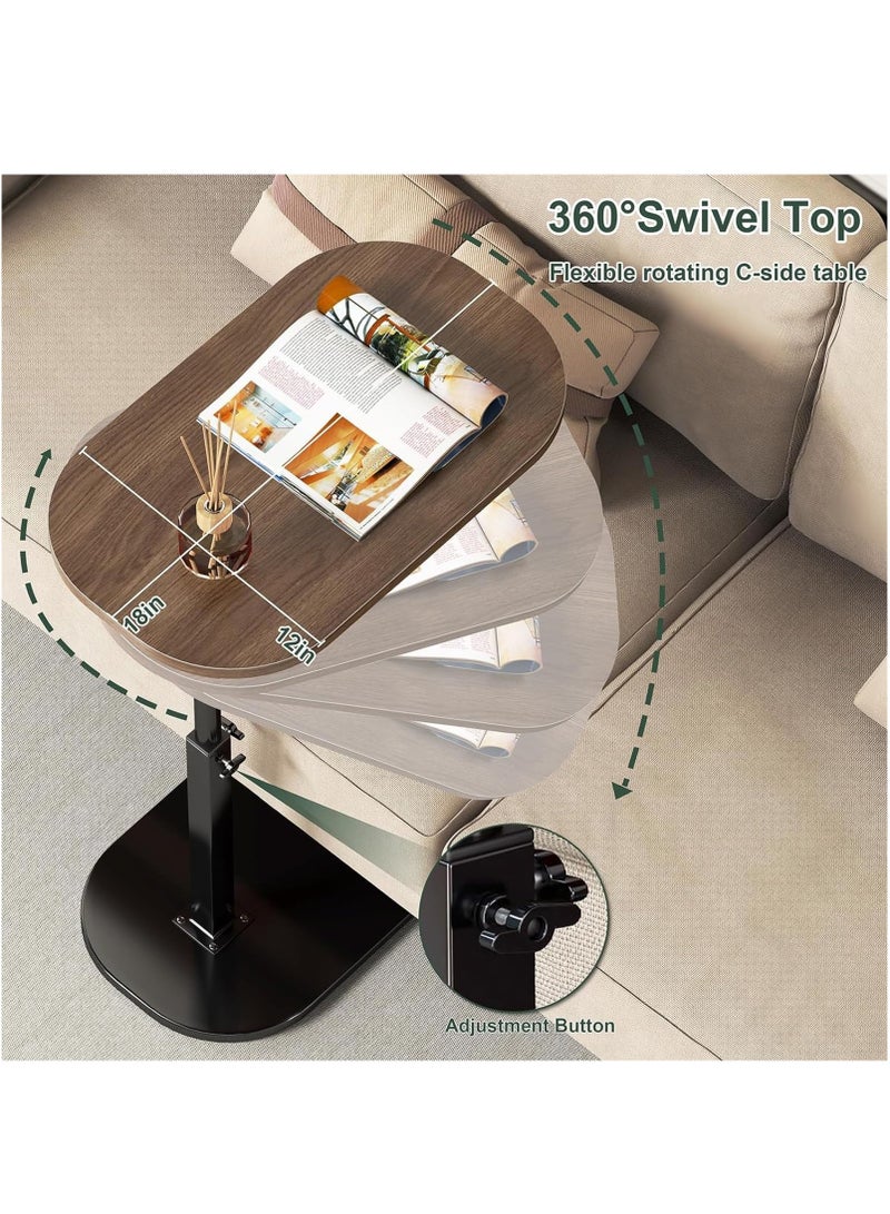 XiuWoo Premium C Shaped Liftable Table with Swivel Wheels Adjustable Overbed Home Desk for Laptop Reading Eating Bedridden Elderly Friendly Liftable and Flippable Tray Stand Walnut - Image 3