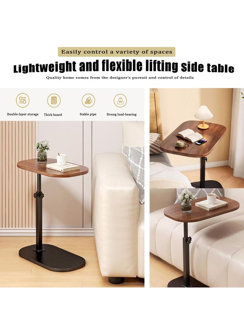 XiuWoo Premium C Shaped Liftable Table with Swivel Wheels Adjustable Overbed Home Desk for Laptop Reading Eating Bedridden Elderly Friendly Liftable and Flippable Tray Stand Walnut - Image 5