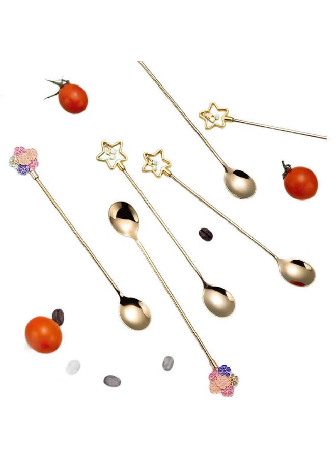 YIJUKE [Cherry Blossom] 304 Stainless Steel Coffee Spoon, Long-Handled Mixing Spoon, Ice Spoon, Dessert Spoon, Small Spoon, Soup Spoon, Mixing Spoon - Image 1