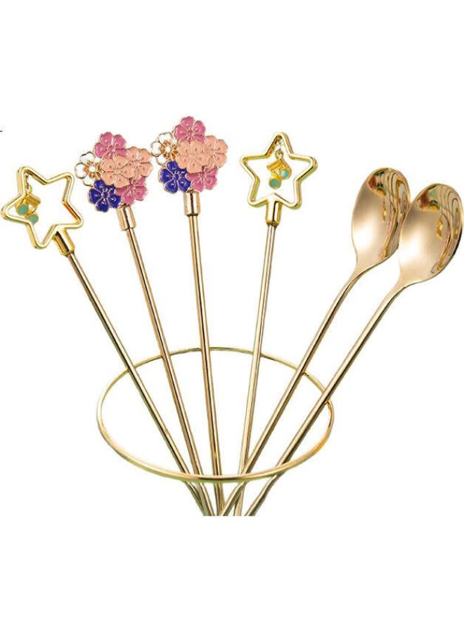 YIJUKE [Cherry Blossom] 304 Stainless Steel Coffee Spoon, Long-Handled Mixing Spoon, Ice Spoon, Dessert Spoon, Small Spoon, Soup Spoon, Mixing Spoon - Image 3