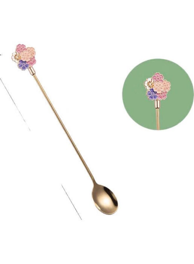 YIJUKE [Cherry Blossom] 304 Stainless Steel Coffee Spoon, Long-Handled Mixing Spoon, Ice Spoon, Dessert Spoon, Small Spoon, Soup Spoon, Mixing Spoon - Image 2