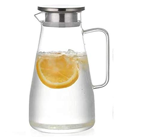 ARUZEN 1300 ml Glass Iced Tea Pitcher with Stainless Steel Strainer Lid HotCold Water Jug Juice Beverage Carafe 14 Liter - Image 1