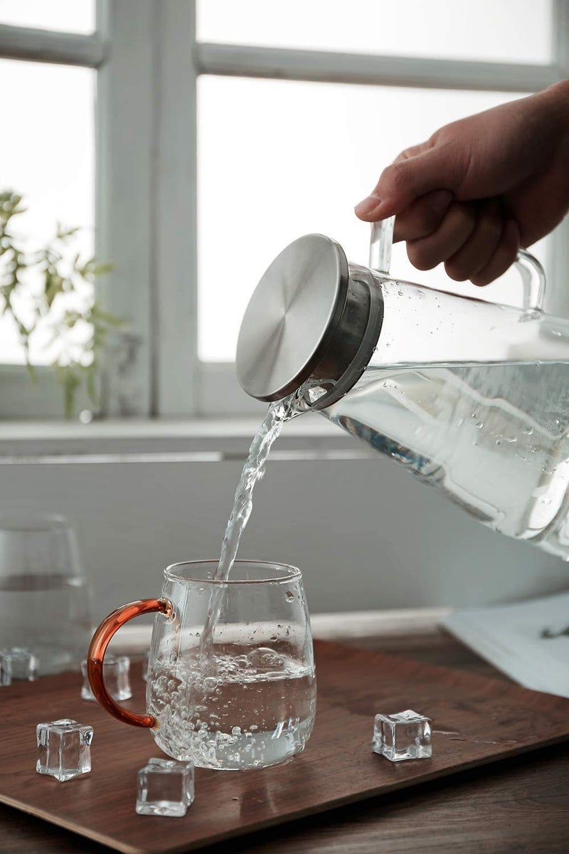 ARUZEN 1300 ml Glass Iced Tea Pitcher with Stainless Steel Strainer Lid HotCold Water Jug Juice Beverage Carafe 14 Liter - Image 4