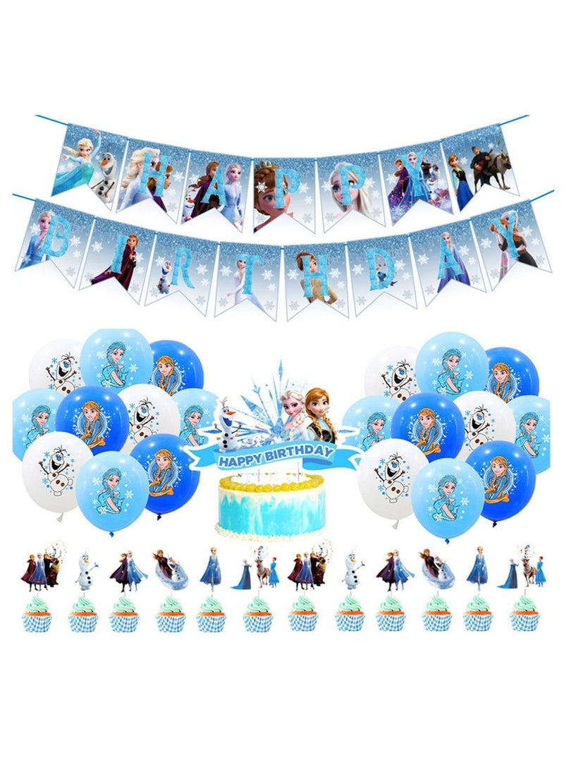 33-piece Frozen Theme Set Birthday Party Supplies Including Frozen Background Cloth (Size 150cmx100cm) - Image 2