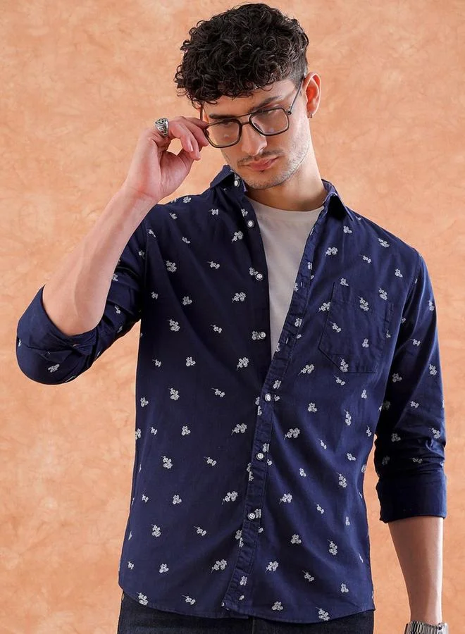 Take Two Men Blue Regular Fit Ditsy Print Casual Shirt By HardSoda