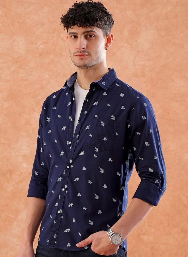 Take Two Men Blue Regular Fit Ditsy Print Casual Shirt By HardSoda