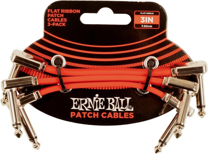 Ernie Ball 3 Inch Flat Ribbon Patch Cable 3-Pack - Red - Image 1