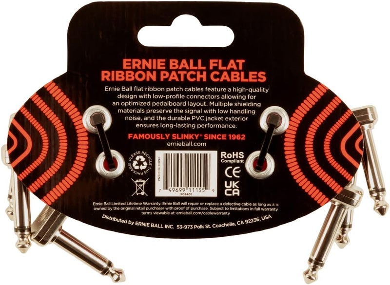 Ernie Ball 3 Inch Flat Ribbon Patch Cable 3-Pack - Red - Image 2