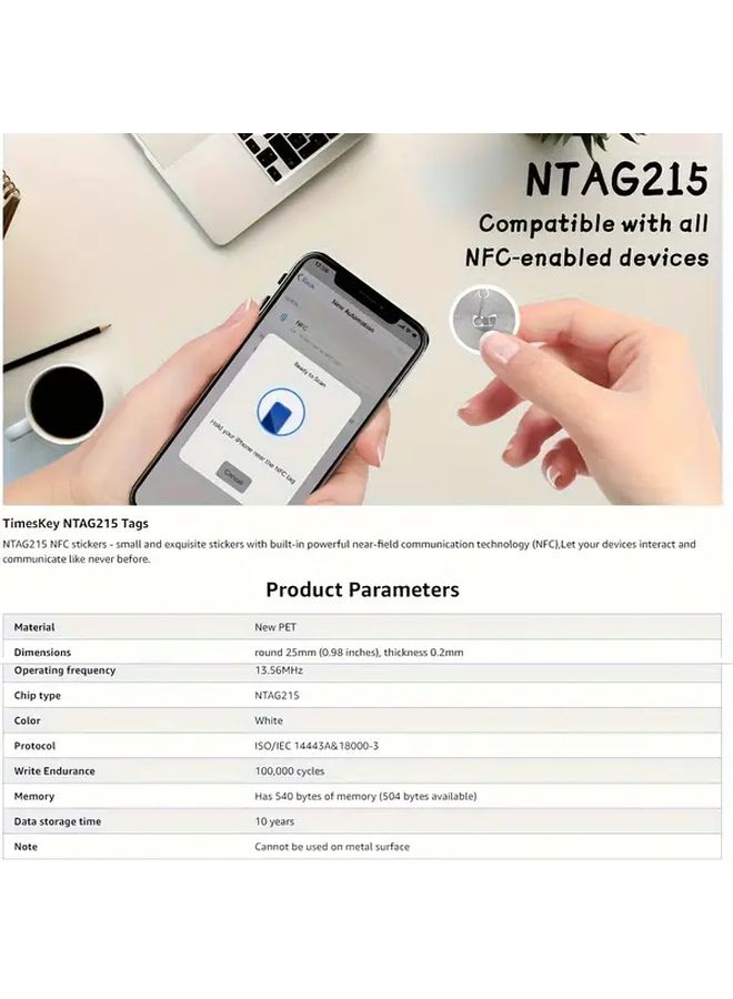 50 قطعة من علامات NFC Ntag215 فارغة قابلة للبرمجة ملصقات متوافقة مع الهواتف الذكية والأجهزة اللوحية - Image 4