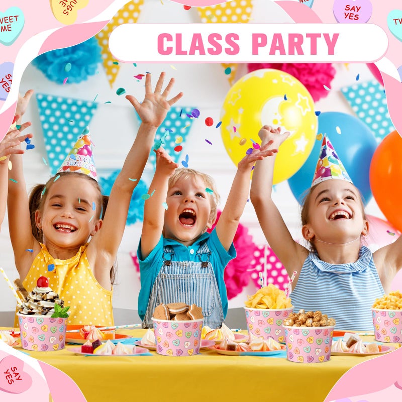 Hsei 60 Pcs 16oz Valentine's Day Conversation Heart Disposable Soup Bowls Ice Cream Cups Snack Paper Bowls Dessert Sundae Yogurt Cups Hot Cold Drink for Holiday Party Supplies - Image 5