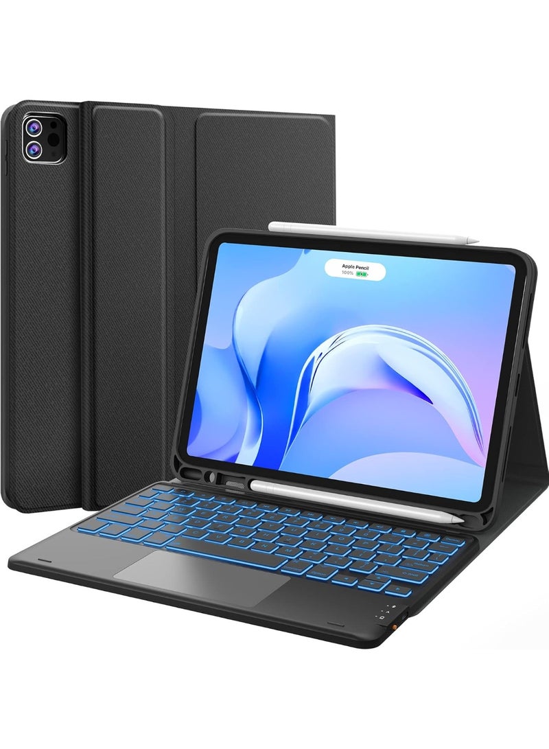 Arabic/English Keyboard Case for iPad Air 11 Inch M4/M3/M2 (2026/2025/2024), iPad Pro 11 Inch (4th/3rd/2nd/1st Gen) & iPad Air 5th/4th Gen, 7-Color Backlight, Multi-Touch Trackpad, Flip Stand Case with Pencil Holder, 2 Wireless Channels, Black - Image 1