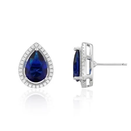 باكلي لندن BUCKLEY LONDON THE FLAWLESS COLLECTION - SAPPHIRE PEAR HALO EARRINGS