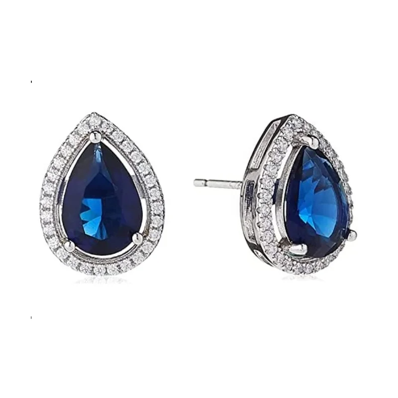 باكلي لندن BUCKLEY LONDON THE FLAWLESS COLLECTION - SAPPHIRE PEAR HALO EARRINGS
