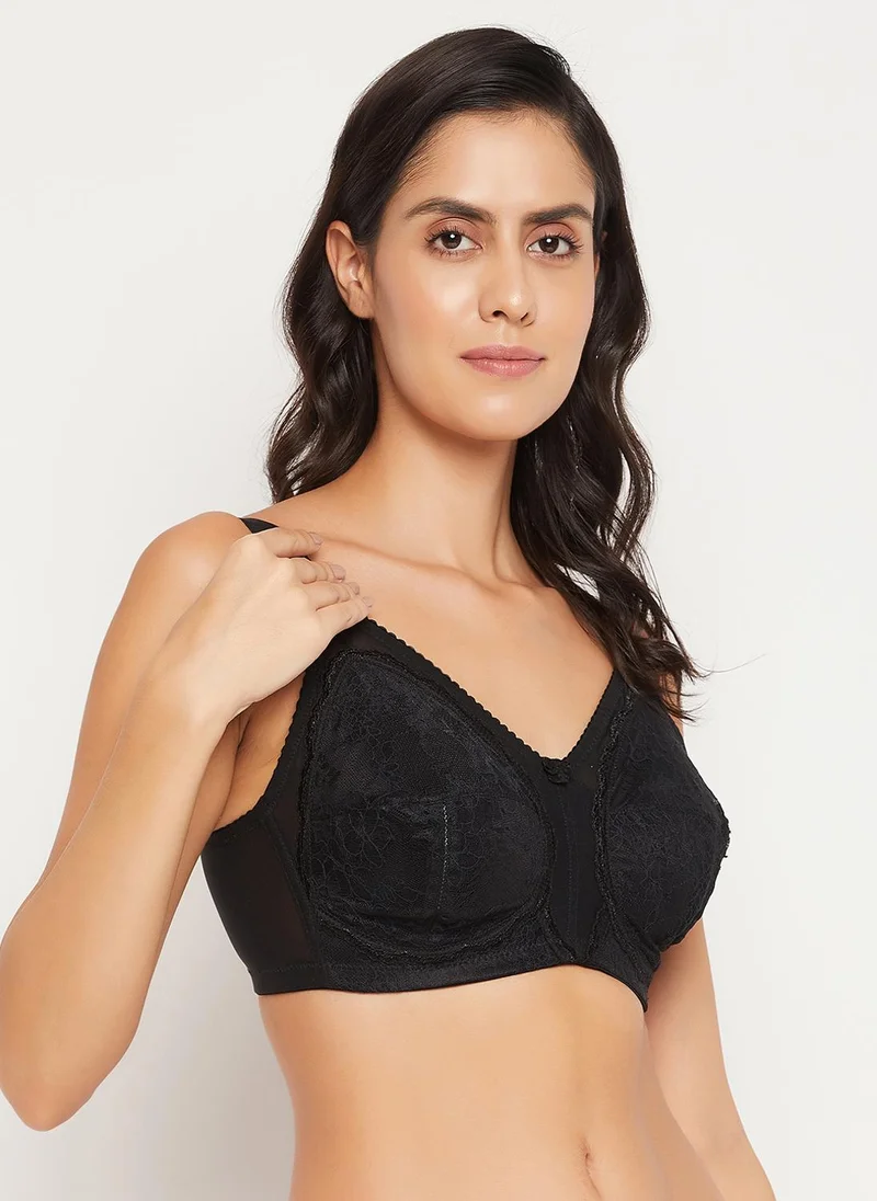 Clovia Clovia Non-Padded Non-Wired Full Coverage Minimizer Bra in Black - Lace