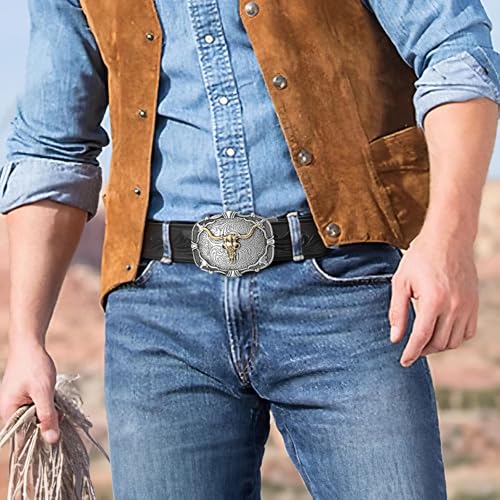 SANSTHS Ratchet Cowboy Belt, Western Ratchet Belts for Men Ratchet Western Belt with Automatic Cowboy Buckle, Bronze Bull/Black - Image 4