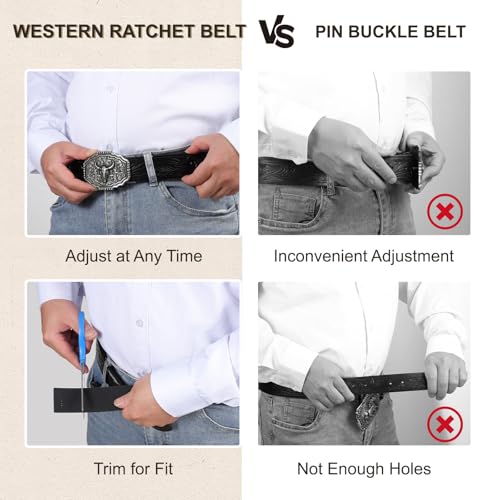 SANSTHS Ratchet Cowboy Belt, Western Ratchet Belts for Men Ratchet Western Belt with Automatic Cowboy Buckle, Bronze Bull/Black - Image 3