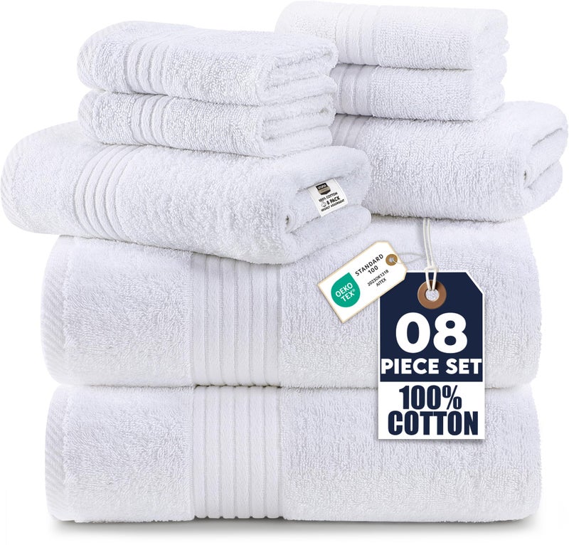 Utopia Towels 8 Piece Premium Towel Set, 2 Bath, 2 Hand, and 4 Washcloths, 100% Ring Spun Cotton, Highly Absorbent Towels for Bathroom, Sports, and Hotel, White - Image 1