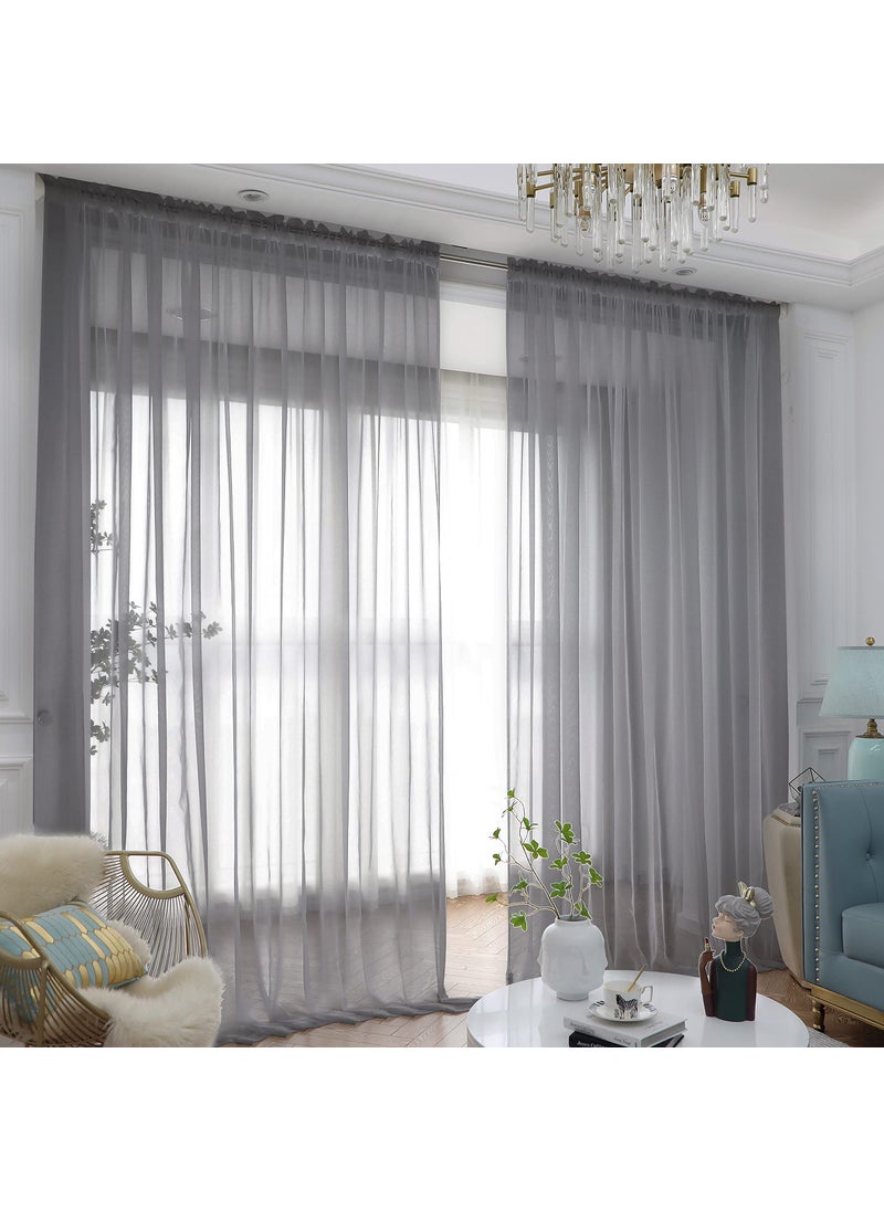 L&TEC Window Gray Sheer Curtains 72 Inches Long 2 Panels Sheer Curtain Basic Rod Pocket Panel for Bedroom Children Living Room Yard Kitchen Gray 52 W x 72 L  2 pcs 