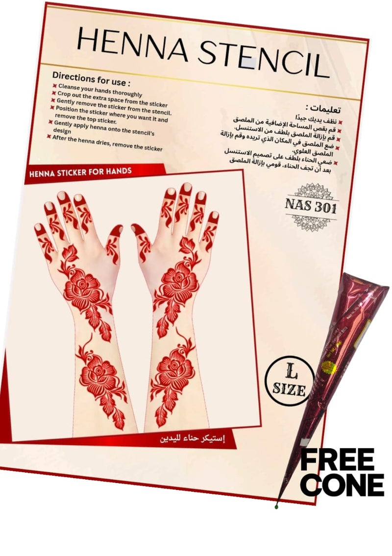 Reusable Henna Stencil Set 3PCS COMBO with Free Cone – Easy Mehndi Design Templates for Hands NAS301 - Image 1