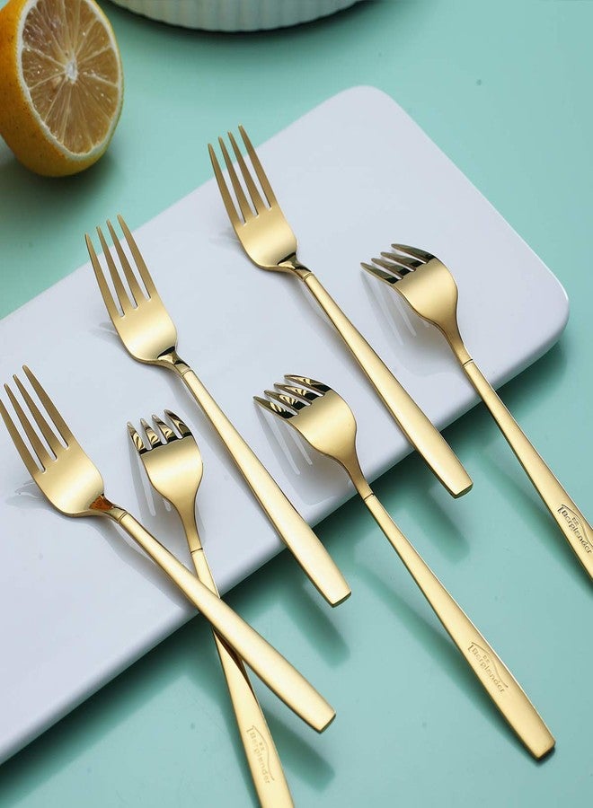 Berglander Gold Tea Fork, Stainless Steel Cake Fork Dessert Fork With Titanium Gold Plating 6.5 Inches Forks Pack of 6 - Image 3