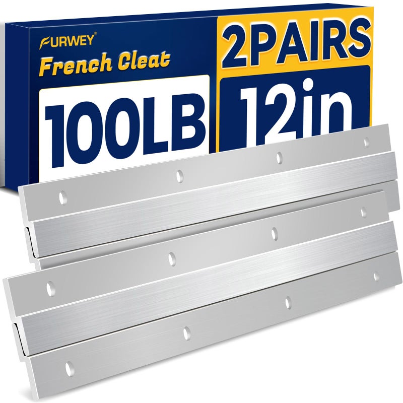 FURWEY French Cleat, Picture and Mirror Hanger, Aluminum French Cleat, Headboard Wall Mounting Brackets with Screws(12 Inch-2 Pairs, Support 80 lbs) - Image 1
