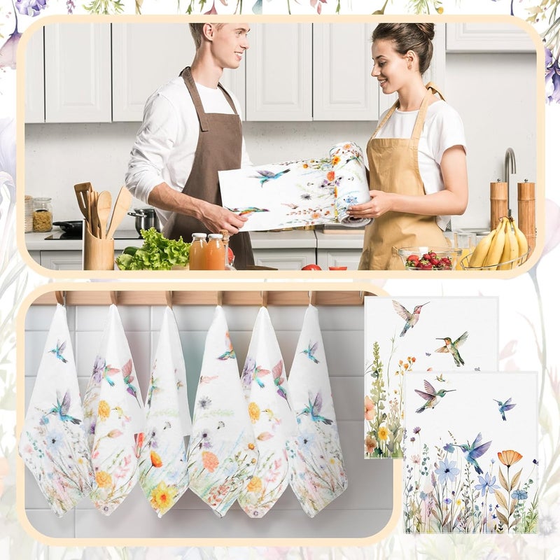 Noveread 36 Pack Hummingbird Flowers Reusable Cleaning Cloths Washable Cotton Kitchen Towels for Home(Multicolor) - Image 2