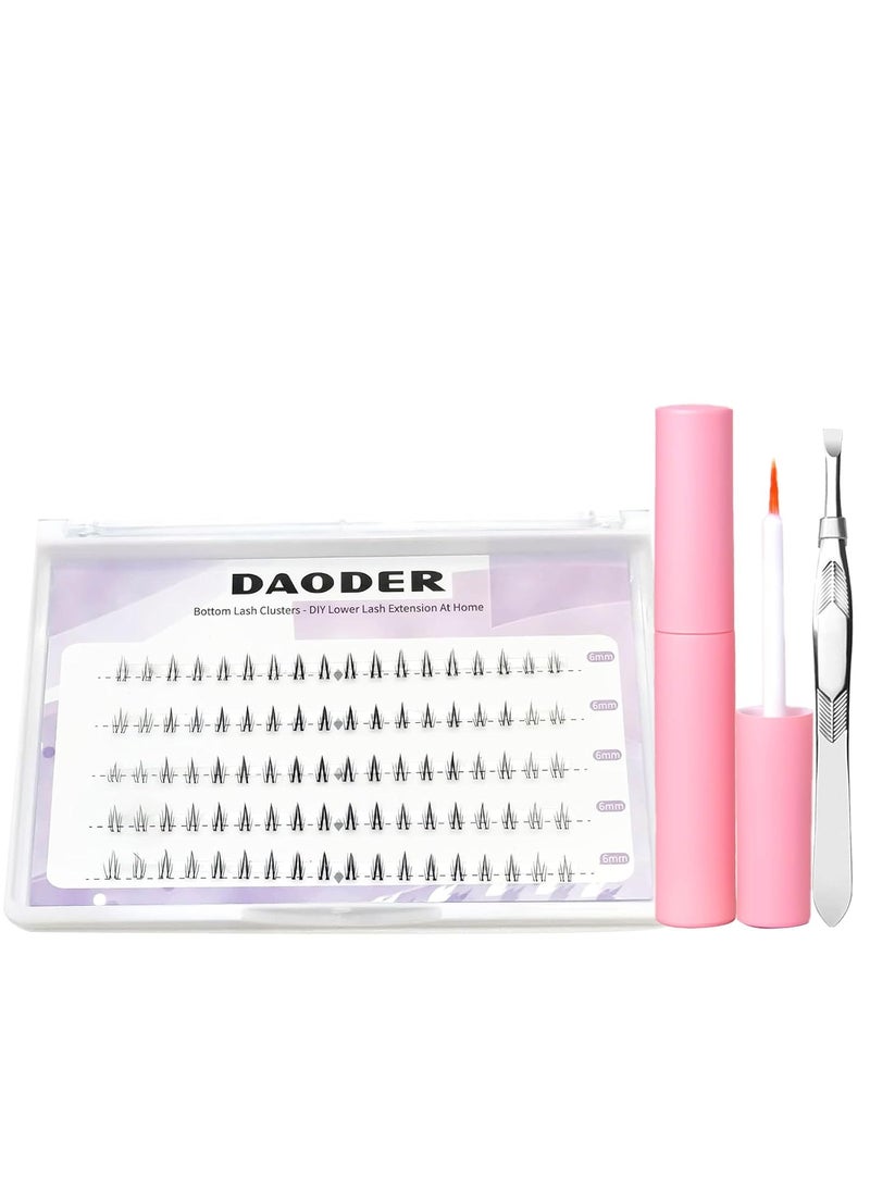 DAODER Bottom Lash Clusters Kit Lower Lash Extension Natural & Cute With Eyelash Glue and Tweezers for Self Application 6mm 90PCS DIY Lash Clusters Kit by DAODER(Lower Eyelash Extension Kit) 