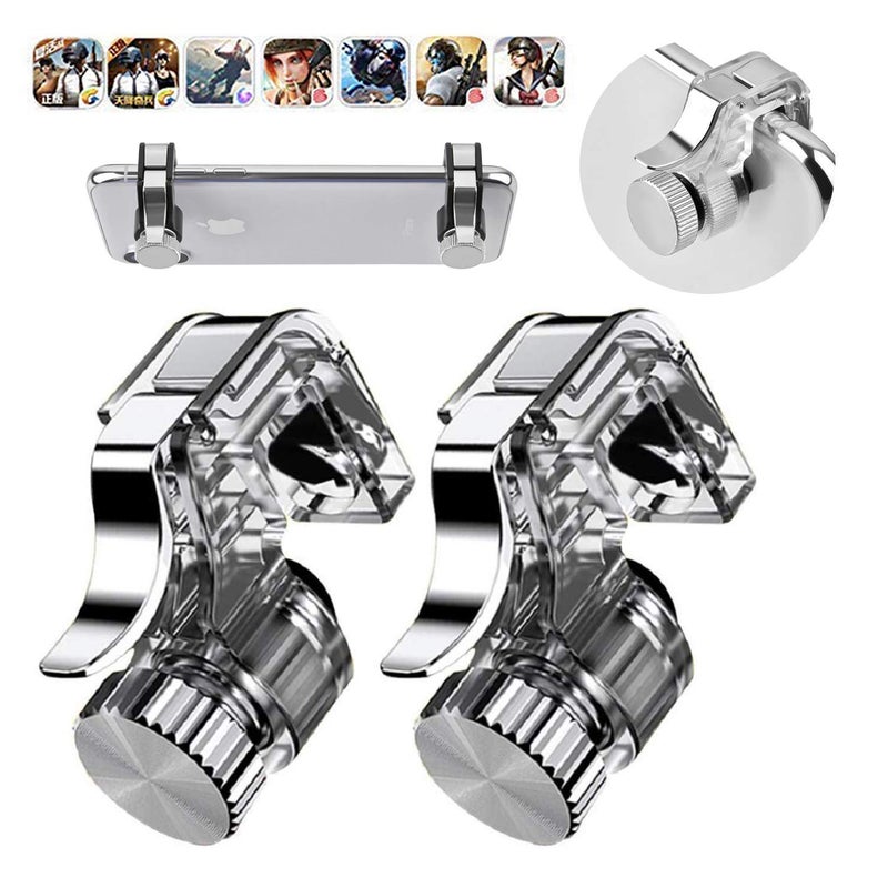 OAHU ® R11-1 Pair Pubg Metal triggers for All Smartphones,Game Controller Shooting Aim Button Sensitive Joystick Aim & Fire Trigger Keys for Knives Out/Rules of Survival/PUBG - (Silver) - Image 1