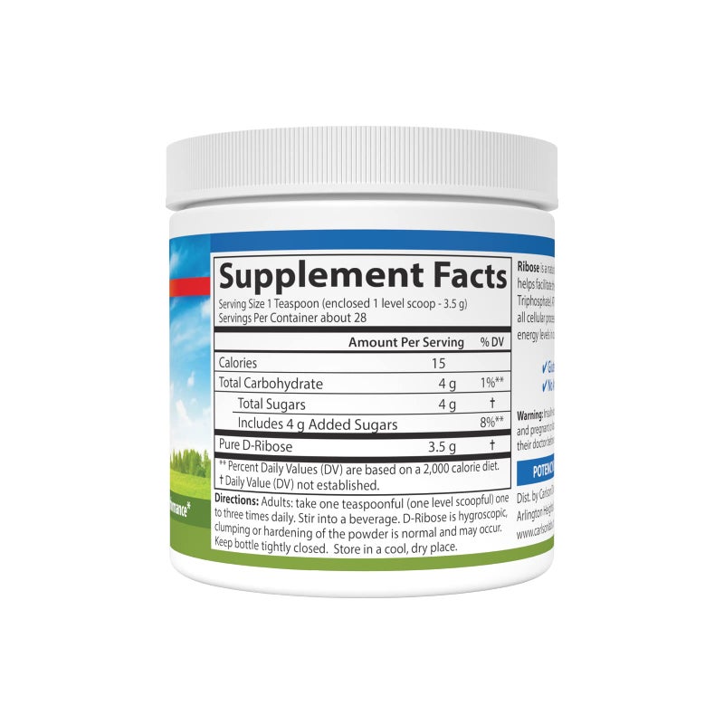 Carlson - Ribose, 100% Pure D-Ribose, Non-GMO, Energy Production, Muscle Recovery & Athletic Performance, 3.53 oz (100 g) - Image 2