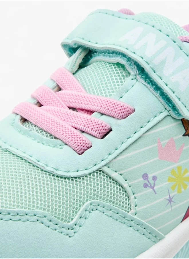 Disney Girls Elsa Print Light-Up Sneakers with Hook and Loop Closure