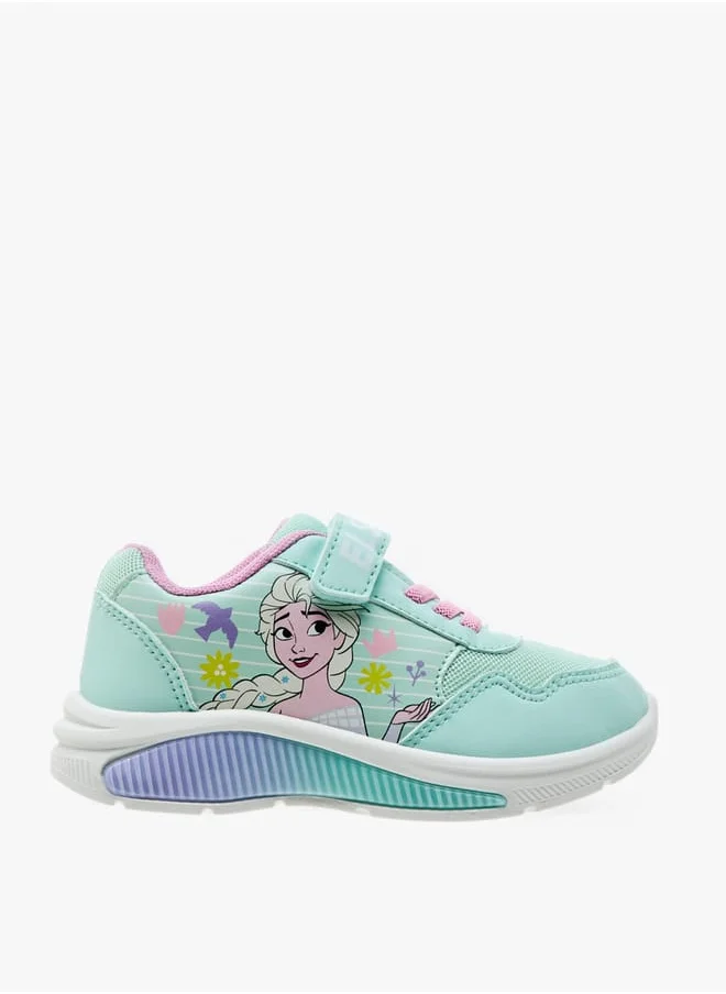 Disney Girls Elsa Print Light-Up Sneakers with Hook and Loop Closure