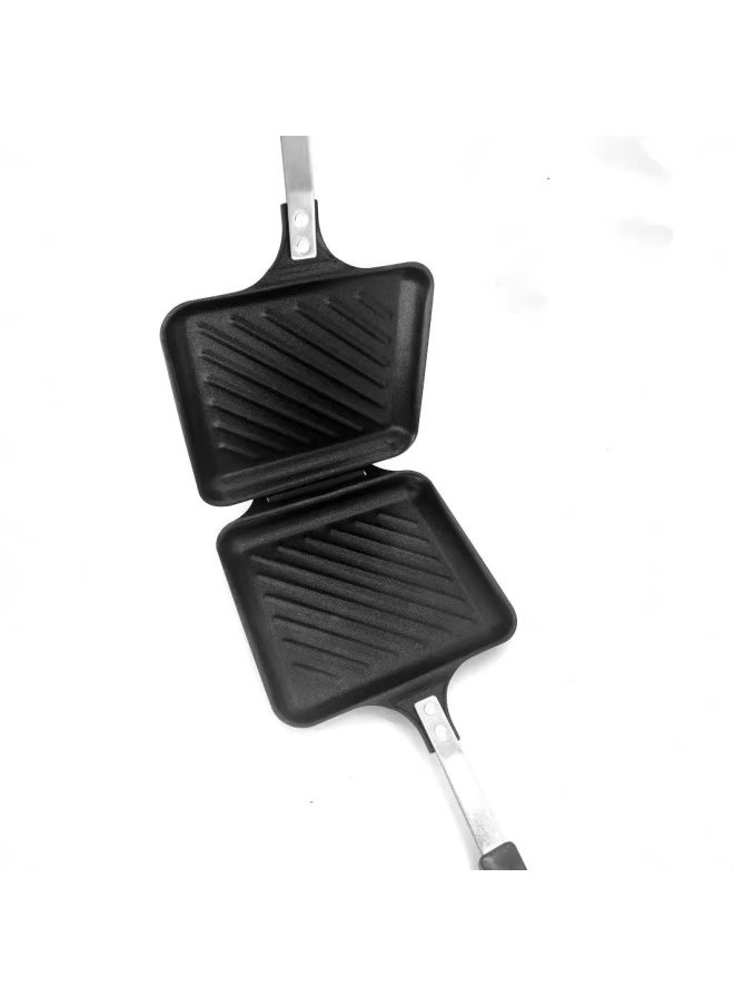 Generic - Cross-border Special Detachable Twill Iron Sandwich Baking Pan Non-stick Double-sided Sandwich Flat-bottom Mold Frying Pan-Specifications:Iron Sandwich-Color:Black - Image 1