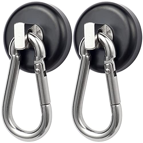 WELLZEER Magnetic Hooks 100lbs Black Magnet Hooks with Swiveling Carabiner for Hanging Refrigerator Strong Large Neodymium Magnet (100LBS-2PACK-BLACK) - Image 1