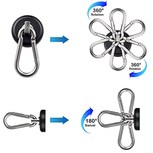 WELLZEER Magnetic Hooks 100lbs Black Magnet Hooks with Swiveling Carabiner for Hanging Refrigerator Strong Large Neodymium Magnet (100LBS-2PACK-BLACK) - Image 4