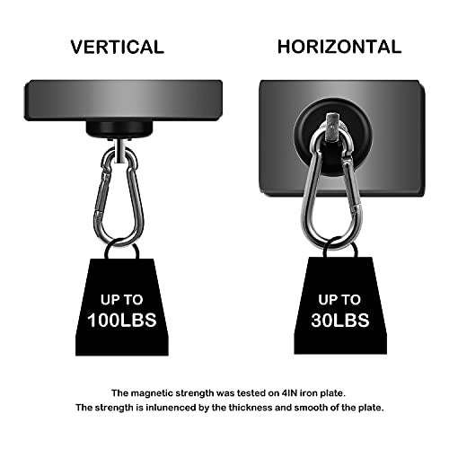 WELLZEER Magnetic Hooks 100lbs Black Magnet Hooks with Swiveling Carabiner for Hanging Refrigerator Strong Large Neodymium Magnet (100LBS-2PACK-BLACK) - Image 5