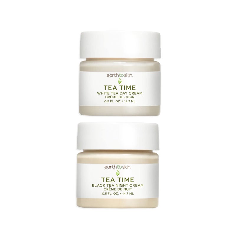 earth to skin Earth To Skin Tea Time Mini Duo Set: White Tea Day Cream (0.5 Fl Oz) and Black Tea Night Cream (0.5 Fl Oz), All-Day & Night Hydration for Face and Neck (2 Pack)