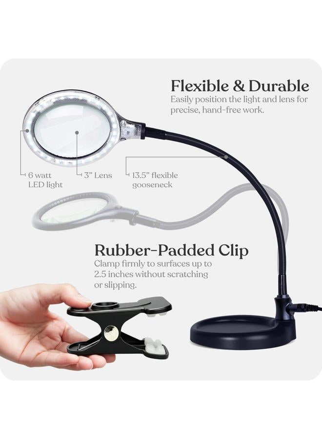 brightech LightView Pro Flex 2-in-1 Magnifying Glass LED Lamp - Lighted Magnifier with Stand & Clamp - for Desk, Sewing, Table - Bright Light for Reading, Crafts - 2.25x Magnification - Image 5