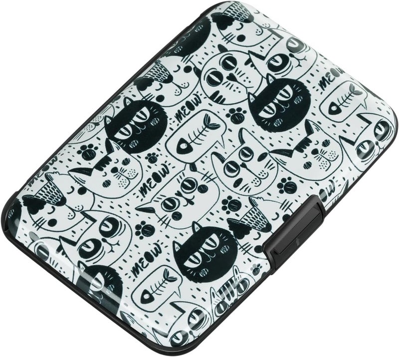 ELFISH RFID Blocking Credit Cards Holder Aluminum Wallet Metal ID Case for Men Women(Monster Cats) - Image 1