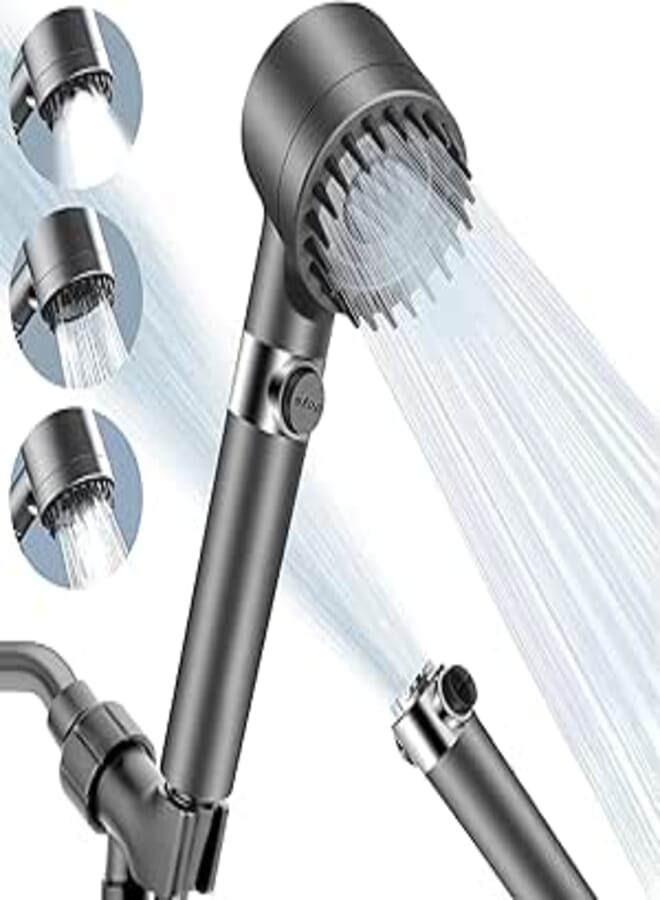 Necomi High Pressure Shower Head, Filtered Shower Head, 3-Settings Handheld Showerhead with On Off Switch, Multifunctional Massage Shower with Hose and Bracket (Grey)