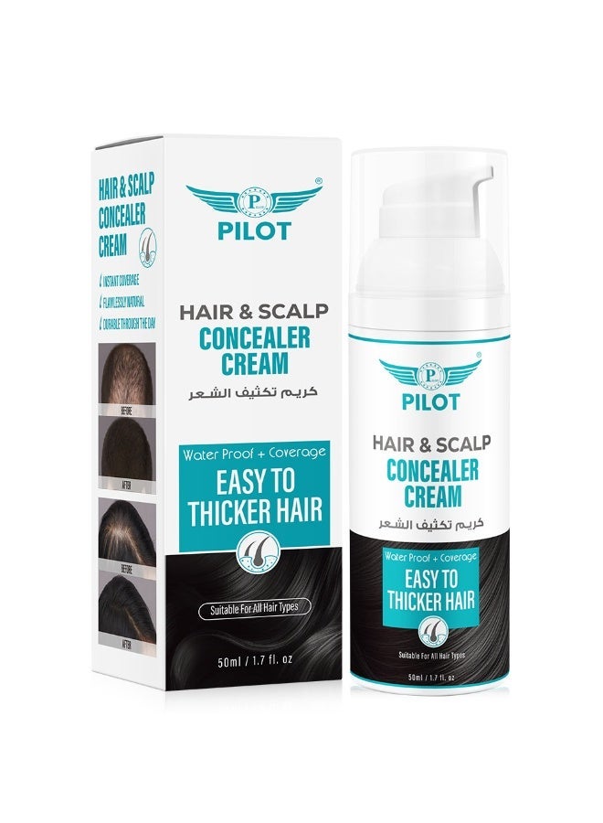 Pilot Hair & Scalp Concealer Cream 50ml Black – Instant Hairline & Bald Spot Cover, Waterproof & Sweatproof, Long-Lasting Grey Root Touch-Up - Image 1