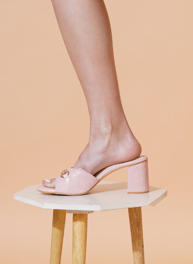 Sole House Sole House Feminine Flair: Blush Pink Block Heels with Gold Horsebit Detail - perfect for parties, celebrations & special occasions.  - Image 2